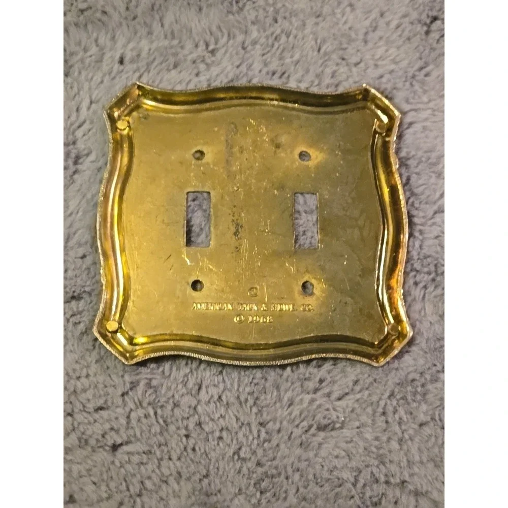 VTG Switch Plate Cover 1968 American Tack & Hardware‎ Brass Double Ornate 2-Gang